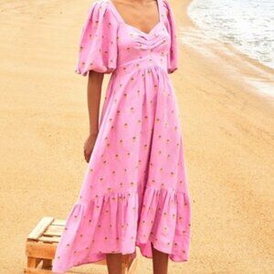 Farm Rio Embroidered Pineapples Midi Sweetheart Dress XS
